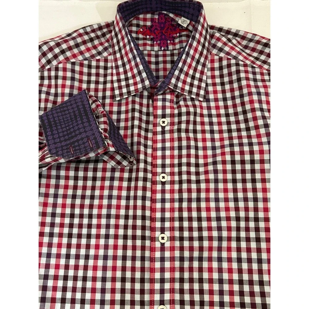Robert Graham Modern Contras  Cuff‎ Mult-Color Gingham Plaid Mens Sz L Shirt